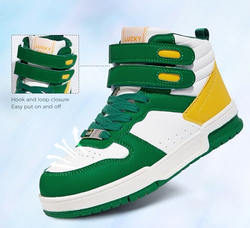 Image of LUCKY STEP Women High Top Fashion Sneakers Ankle Boots | Basketball Walking Tennis Shoes Platform Hook and Loop Faux Leather Sneaker
