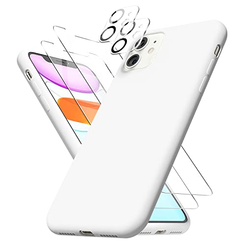 KXAMELE for iPhone 11 hülle mit Displayschutz Schutzfolie(2 Stück),Weiche Flüssig Silikon Schutzhülle,Ultra Dünn Rund Körperschutz (Display&Kamera Protective handyhülle),Schocksichere,Weiß Cover