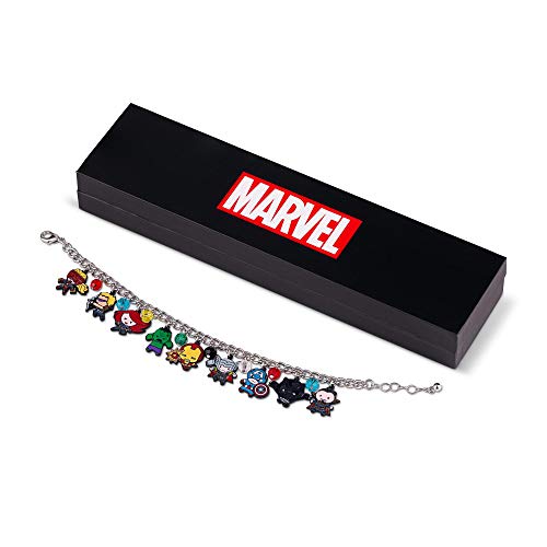 The Avengers Chibi Form Characters 15mm Enamel Charm Bracelet - Polished Silver Finish Chain Bangle Jewelry with Colorful Beads for Men & Women - Cool Novelty Item for Marvel Movies or Comics Fans4