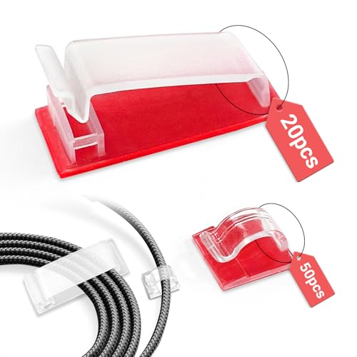 70 Pezzi Clip per Cavi, Fermacavi Autoadesivi, Organizzatore dei Ferma Cavi per TV, PC, Laptop, Casa e Ufficio (Trasparente)
