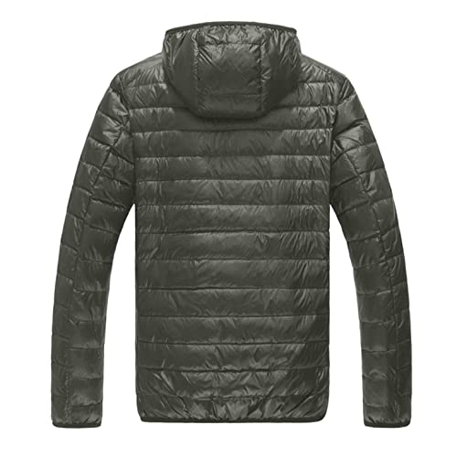 Xbgqasu Men's Thermal Quilted Down Puffer Jacket Lightweight Water-Resistant Packable Hooded Full Zipper Outwears Coats Army Green #TOP1