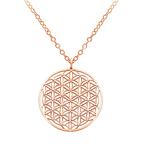 Stainless Steel Circle Engrave Flower Pendant Necklace