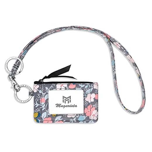 MNGARISTA Zip ID Case with Lanyard, Fashion Lanyard Wallet, ID Case Wallet with Lanyard
