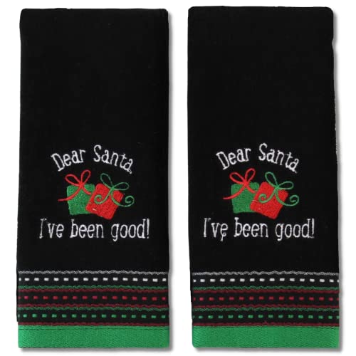 Christmas Black Guest Fingertip Bathroom Towels, Dear Santa, 12x18"