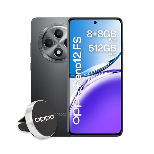 OPPO Reno12 FS AI Smartphone, Triple cámara 50+8+2MP, Selfie 32MP, Pantalla 6.67' 120HZ AMOLED FHD+, 5000mAh, RAM 16GB (8+8) +ROM 512GB, Soporte para Coche [Deluxe Edition], Gris Mate