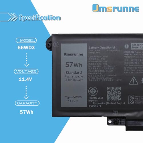 Image of 57Wh 66DWX Laptop Battery Replacement for Dell Latitude 7440 7450 7340 7350 7640 7650 Series Notebook WW8N8 0JNYT4 JNYT4 0047T0 047T0 0CTJJ6 CTJJ6 0V0W55 V0W55 FH97R 00HYH8 0HYH8 086D0Y 86D0Y