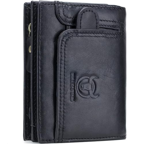 Spacious & Functional Genuine Leather Wallet RFID Blocking Card Holder Bifold Coin Purses Vintage Large Capacity Buckle Design Coins Pocket Clutch Purse