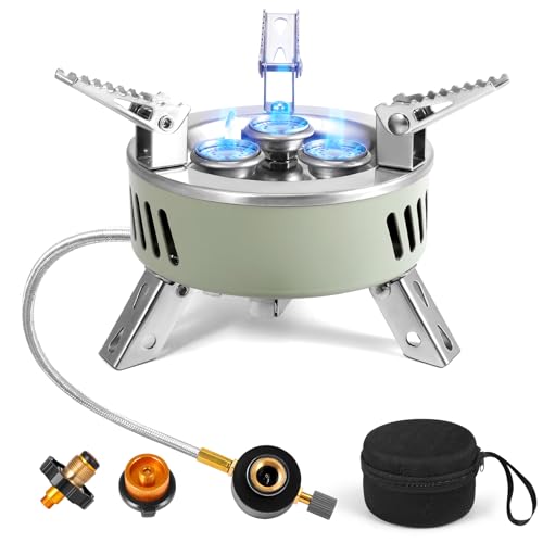 Camping Gas Stove, Portable Camping Stove Outdoor, 6800W Windproof Backpacking Gas Stove with Piezo Ignition, Foldable Camping Gas Burner for BBQ, Hiking, Camping, Trekking, Fishing, Picnic(Green)