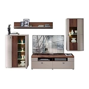 Stella Trading Saigon Ensemble Complet Aspect Mur d’armoire Moderne avec éclairage LED pour Votre Salon, Bois d’ingénierie, Noyer Ambre/Basalte, TV-Wohnlösung 2