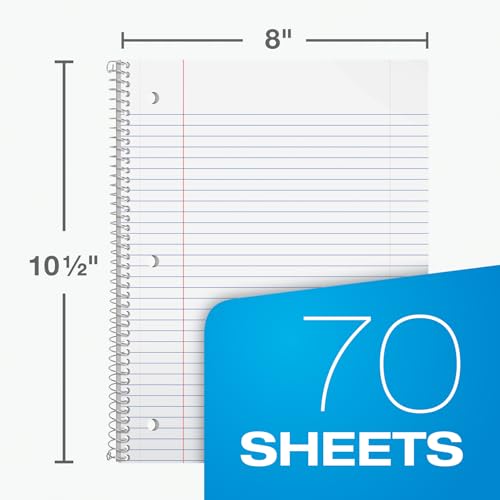oxford spiral notebooks 12 count bulk pack 1 subject college ruled notebooks for school 8 x 105 inches 70 sheets assorted colors back to school supplies 65205