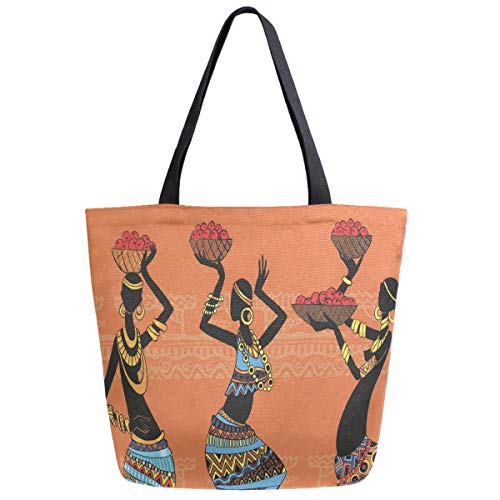 Ethnic Beautiful African Black Women Pattern Extra Large Canvas Shoulder Tote Top Storage Handle Bag for School Gym Beach Weeken