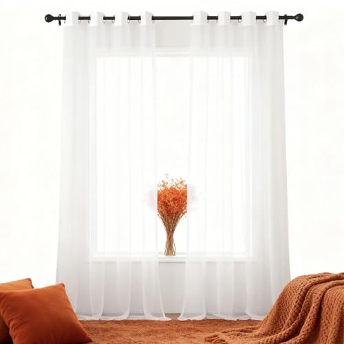 Cortinas visillo blancas 106x125 cm con ojales para salón luminoso 2
