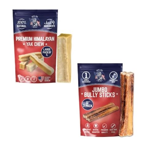 Devil Dog Pet Co (1) Yak Large 4 Pack + (1) Bully Stick Ultra Thick 12 in 3 Pack | Value Pack Cover
