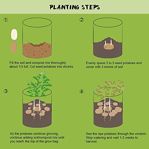 Homyhoo 4 Pack Potato Growing Bag with Flap 10 Gallon Planter Pots with Handles and Harvest Window for Potato Tomato and Vegetables, Black Green Orange and Beige - Thumbnail 6
