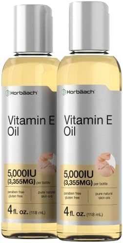 Vitamin E Oil | 5000 IU | 8 oz (2 x 4oz) Value Pack | for Skin, Hair & Face | Vegetarian, Non-GMO, and Gluten Free Formula | by Horbaach