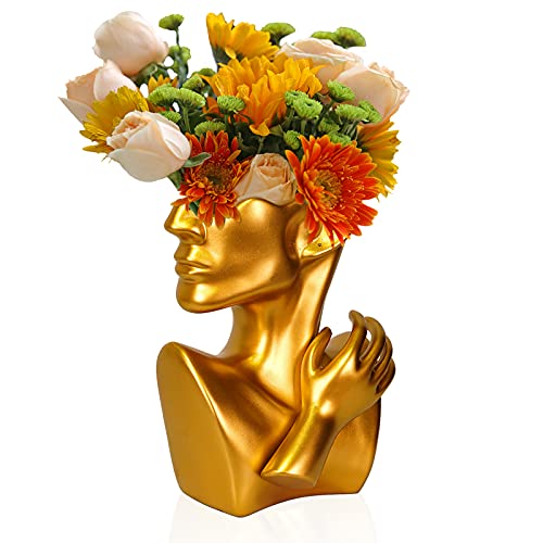 Echaprey Resin Face Vase Head Vase and Body Vase for Flowers Decor Cute Statue Flower Pots Modern Vase Planter Bust Sculpture Home Decoration Table Center Piece (Golden) Echaprey Resin Face Vase Head Vase and Body Vase for Flowers Decor Cute Statue Flower Pots Modern Vase Planter Bust Sculpture Home Decoration Table Center Piece (Golden)