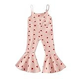 DuAnyozu Toddler Baby Girl Valentines Day Outfit Sleeveless Ribbed Romper One Piece Bell Bottom Jump