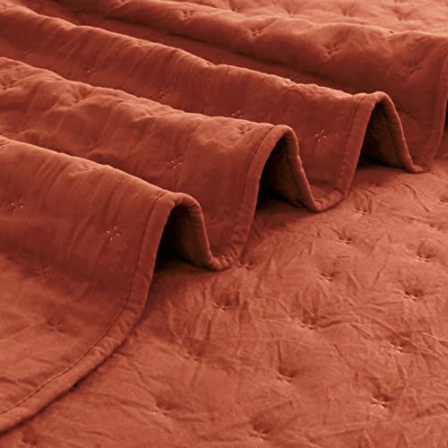 ROARINGWILD Burnt Orange Quilt Sets Twin Size with Pillow Shams, Twin Quilt Bedding Set, Lightweight Soft Bedspread Coverlet, Quilted Comforter for All Season