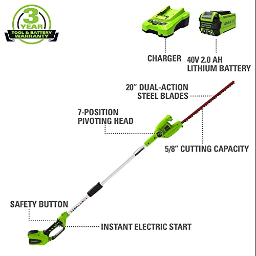 Greenworks PH40B210 40V 20 Inch Cordless Pole Hedge Trimmer thumb #1
