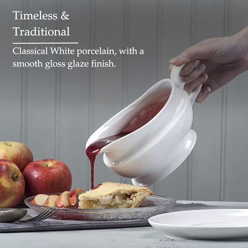 Large Porcelain Gravy Boat with Saucer/Plate 500ml, Big Serving Jug for Gravy, Custard, Cream & Sauces, WM Bartleet & Sons, White - Image 4