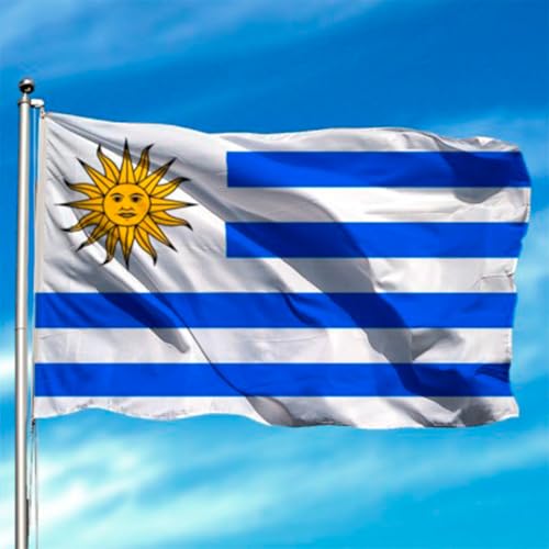 Drapeau grand 90x150 mât bâtiment extérieur Uruguay pack double