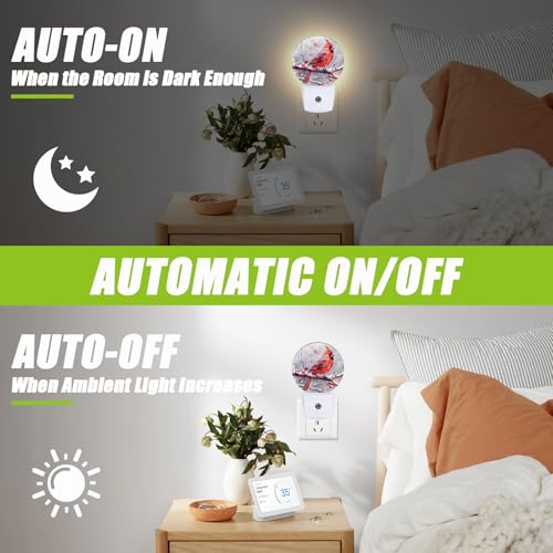 Image of Red Cardinal Bird Night Light,Chrismas Snow Night Lights Plug into Wall for Kitchens Toilets Bedroom Decorative Half Round Nightlight Led Lamp 0.5W Sleep Friendly
