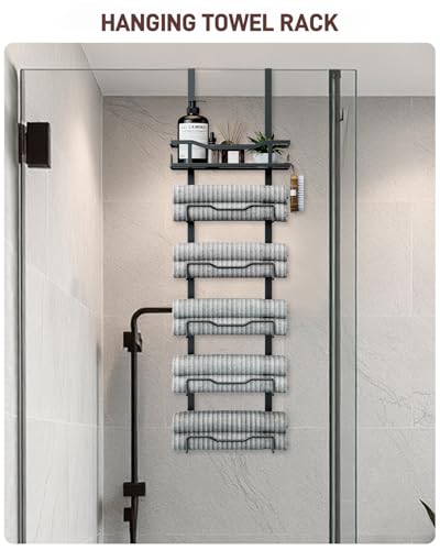 image for Aetyord Hanging Towel Racks for Bathroom No Drill - 6-Tier Over The Do
