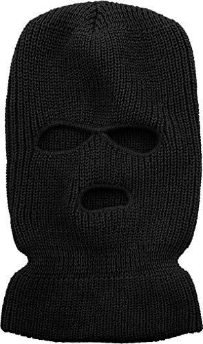 KBH-16 BLK Three Hole Mask Winter Knit Ski Hat Ribbed Beanie Balaclava - Thumbnail 5