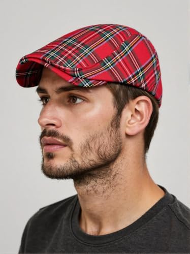 Image of Men's Plaid Striped Newsboy Ivy Flat Driving Golf Cap