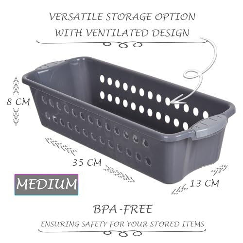 Image of Urbane Home Pack of 2 Storage Basket | Storage Organizer for Kitchen-Refrigerator-Vegetables-Stationery | Multipurpose Cabinet Shelf Rack | Storage Box for Kitchen | JAWA-2 | Medium | Gray