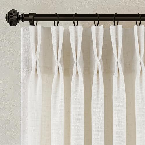 Pinch Pleated Linen Curtains 90 Inches Long for Living Dining