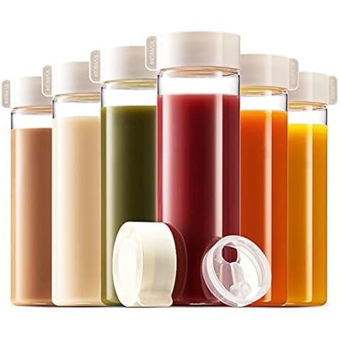 Komax Reusable Juice Bottles, Set of 6 - 18.5 oz | Premium BPA-Free Plastic, Shatterproof, Leakproof, Freezer & Dishwasher Safe | Wide Mouth Juice & Smoothie Containers Cover