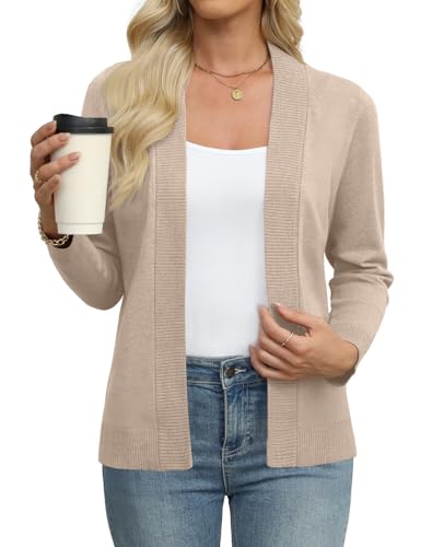 Leafsay Women's Lightweight Cardigan Sweaters Long Sleeve Open Front Knit Casual Classic Cardigans(Camel,M)