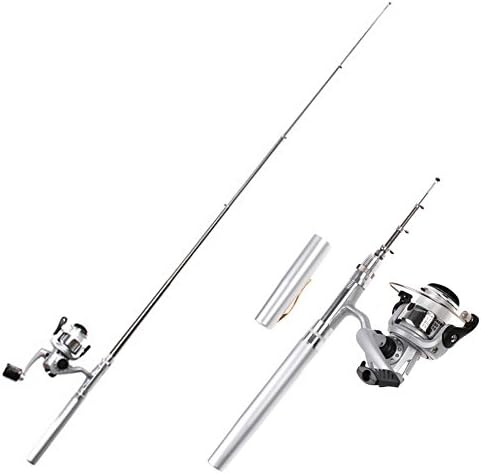 HDE Mini Collapsible Aluminum Pocket Pen Style Fishing Combo Rod Bait Cast Spinning Reel