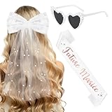 Augesak EVJF Accessoire Femme  Voile de Mariée, Bride to Be Sash, Lunette Coeur avec Perles, Bride to Be Accessoires pour Mariages Fiançailles Enterrement de Vie de Jeune Fille