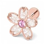 [凛りん] ボディピアス 桜 花 和風 PVDコーティング サージカルステンレス 軟骨ピアス 片耳用 (14G・内径6mm/ラブレットスタッド・ホワイト)