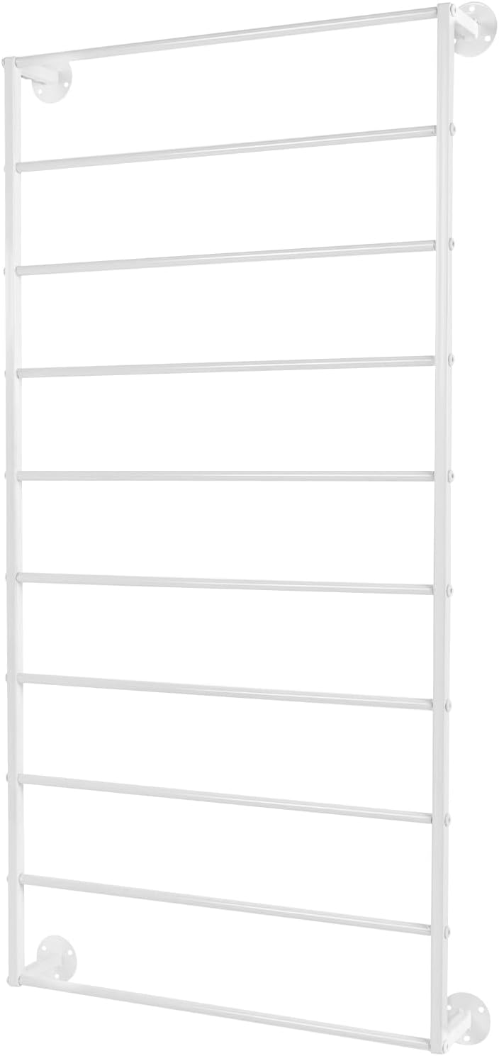 Wall Mounted Scarf Rack, 10 Tier Space-Saving Metal Ribbon Storage Organizer, Tie & Scarf Display Rack for Home or Clothing Retail Store (White)