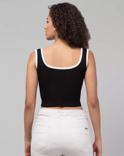 Image of SriSaras Women's Black & White Cotton Strechable Tank Tops /Crop Tops