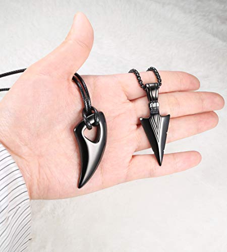 Jstyle 2Pcs Stainless Steel Pendant Necklace For Mens Spearpoint Arrowhead Wolf Teeth Pendant Chain Necklace Set Black-Tone #TOP6