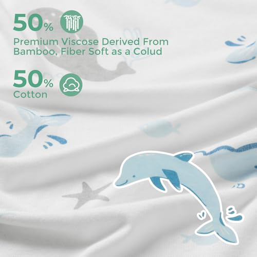 Image of Momcozy Baby Towel with Hooded-Original Design Baby Towel Set -Soft & Absorbent- Shower Gifts or Bath Essential for Infant, Newborn, Toddler, Marine Sea Whale Seal Waves Magic