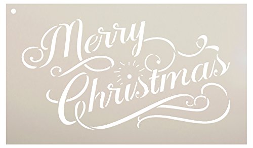 Merry Christmas Stencil by StudioR12 | Elegant Vintage Word Art - Reusable Mylar Template | Painting, Chalk, Mixed Media | Use for Journaling, DIY Home Decor - Choose Size (12