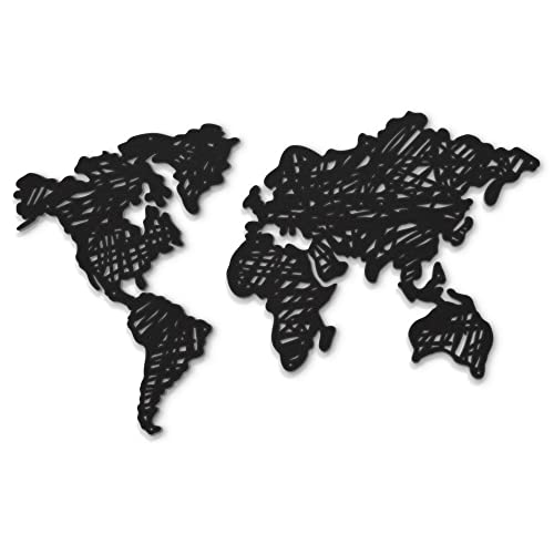 BeautiWall Scribble Map Modern Wall Decoration Metal Black - Coated Wall Decoration Metal Pictures - Living Room Bathroom Bedroom Wall Decoration Metal Decoration