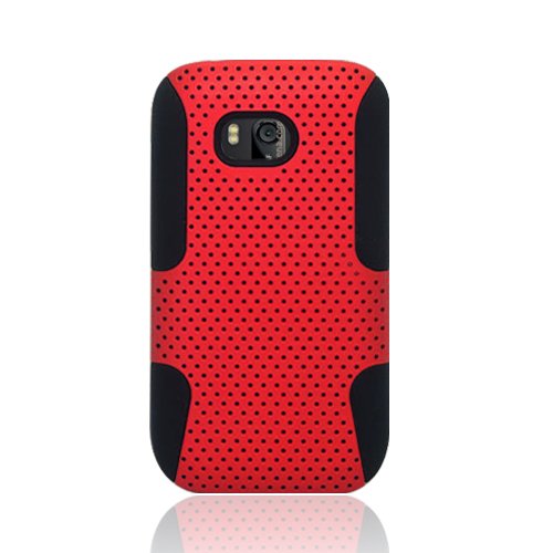 Eagle Cell PHNK822NTBKRD Progressive Hybrid Protective Gummy TPU Mesh Defense Case for Nokia Lumia 822 - Retail Packaging - Black/Red