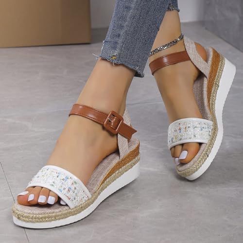 Open Toe Buckle Ankle Strap Espadrilles Flatform Wedge Casual Sandal Espadrille Low Heel Sandals 2025 Close Dressy Summer Girls Flower Girl Heels Single Bands Jute Flat Platform Shoes4
