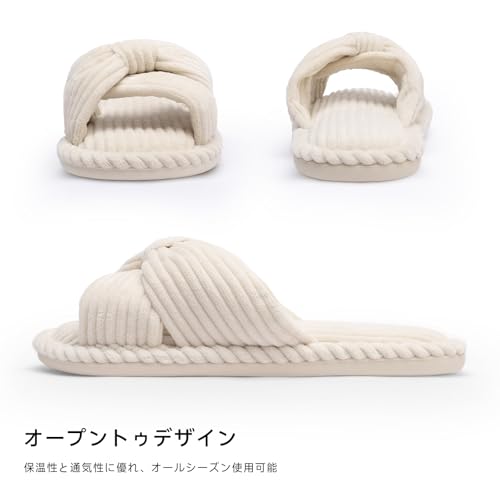Image of Chantomoo Slippers for Women Memory Foam House Womens Slipper Slides Home Bedroom Bathroom Spa Open Toe Corduroy Bow Slippers Cozy Comfortable