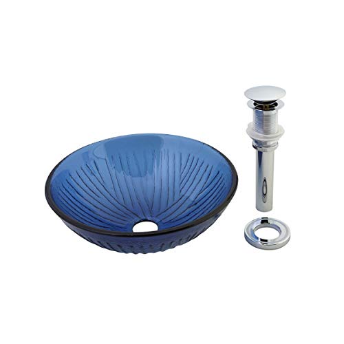 Renovators Supply Manufacturing Blue Bathroom Sink 12 In. Tempered Glass Small Round Mini Countertop Vessel Sink With Sink Drain #TOP7