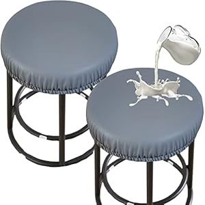 Stretch PU Round Bar Stool Covers, Waterproof Seat Covers, Washable Cushion Slipcovers With Elastic Bands for 12-17 Inch Chair (2Pcs, Gray)