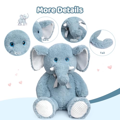 BEJOY XXL Großer Elefant Teddy Stofftier mit 3D Blauen Augen, Plüschtiere Weiches Kuscheltier für Kinder, 100cm