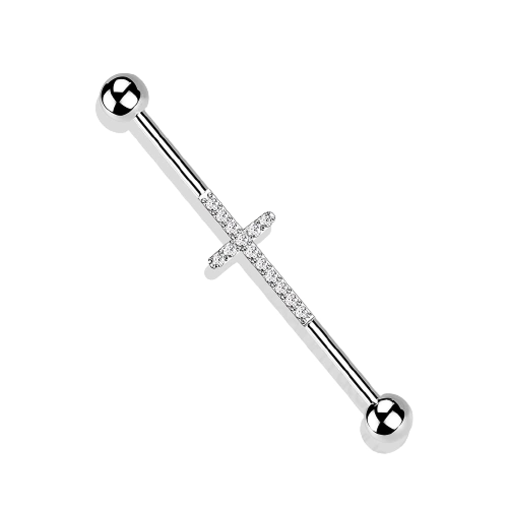 Lined CZ Cross Industrial Barbell