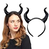 Ylapagne Halloween Cow Horn Headband Black Devil Horns Hairband Maleficent Demon Hair Hoop Gothic Hair Accessory for Dress Up Party Forest Cosplay Costume Photo Shoot